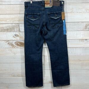 T.K Axel Slim Boot Jeans Mens 32X32 Obscure Blue Stretch Back Flap Denim NWT New